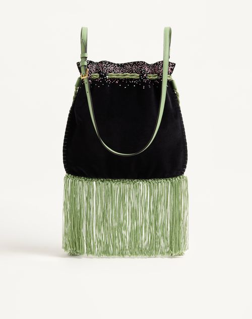 Valentino Garavani - Valentino Garavani Nellcôte Alice Embroidered Bag With Fringes - Black/multicolour - Woman - Shoulder Bags